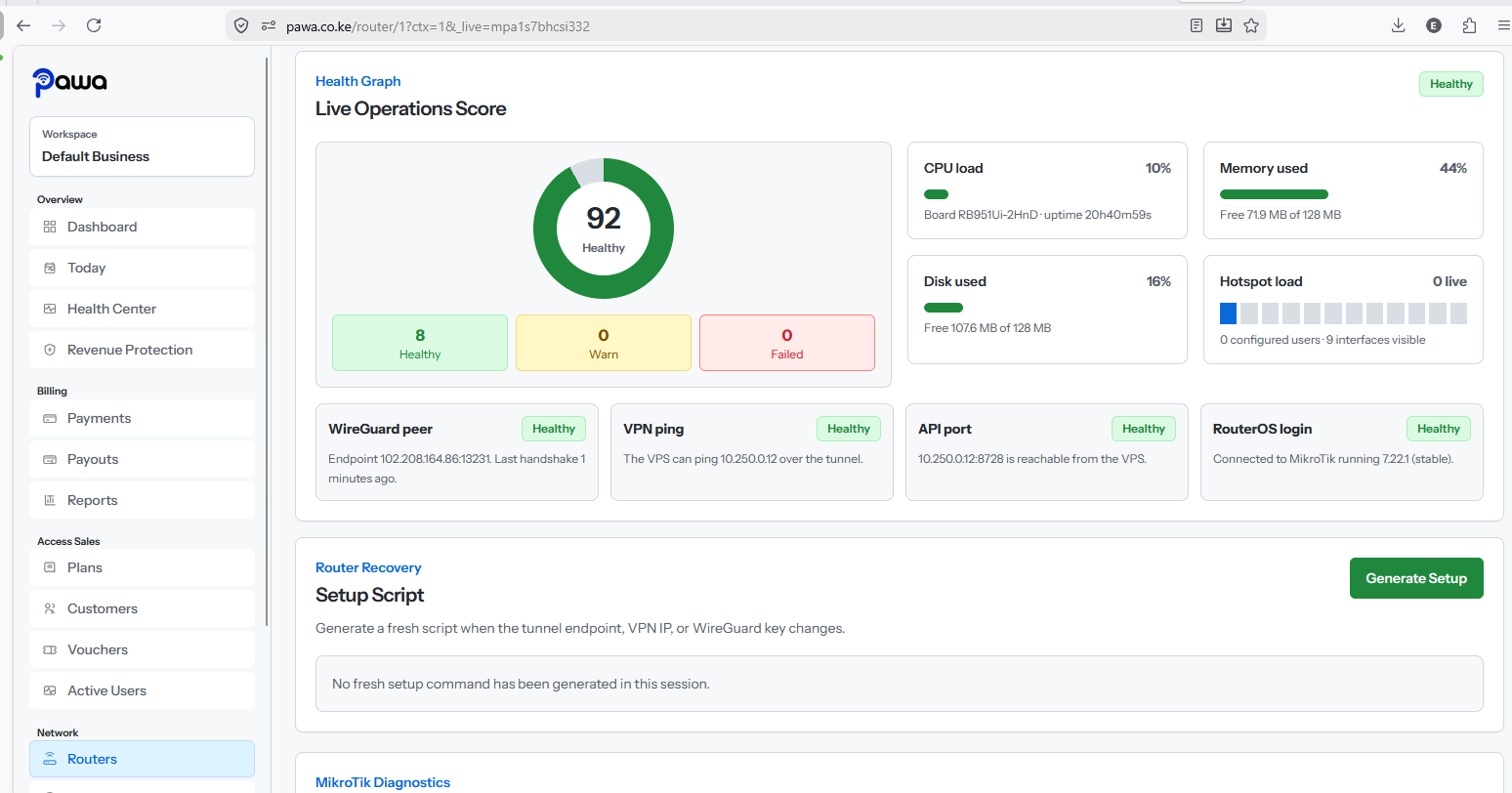 Router health screen